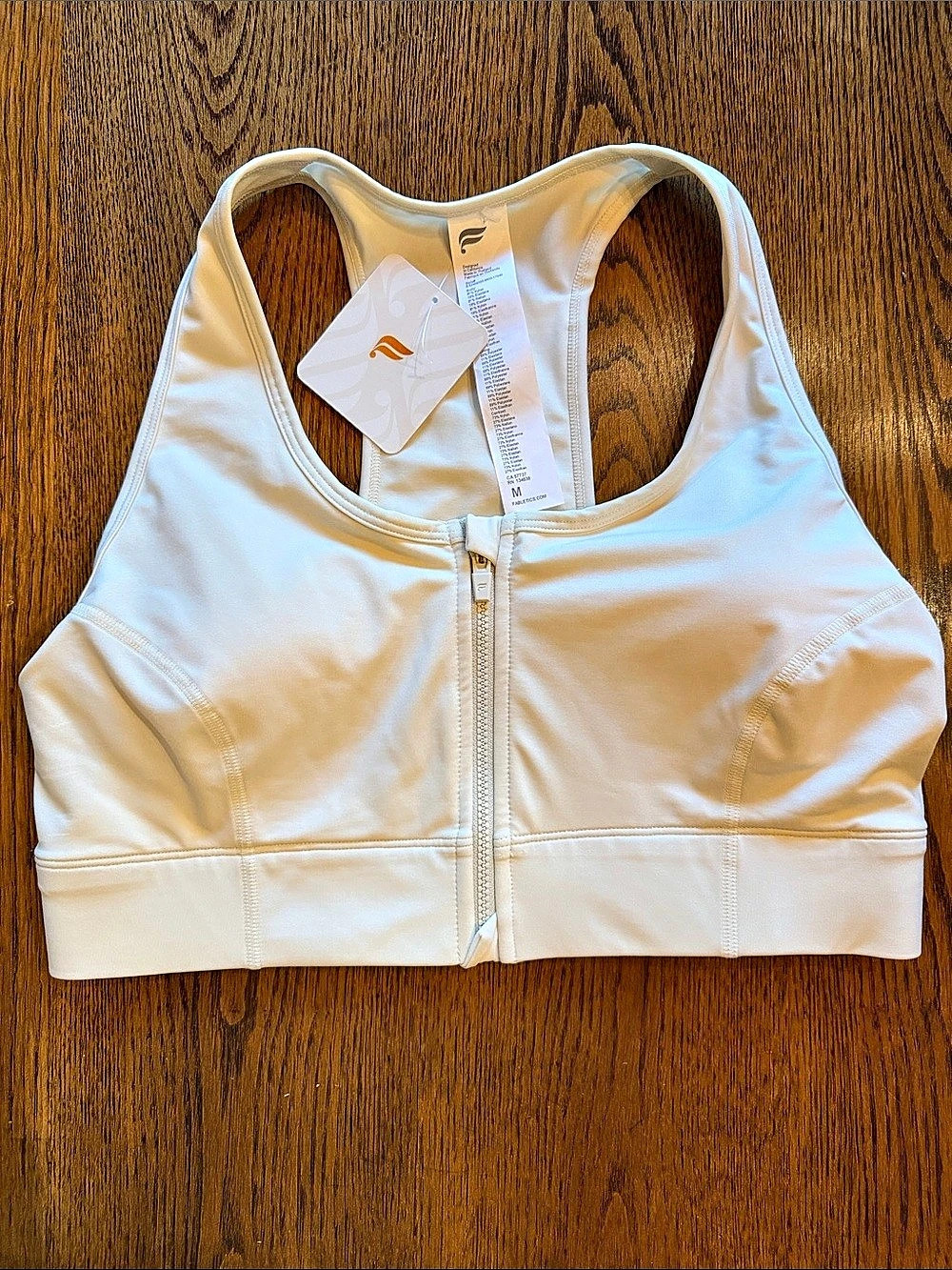 Fabletics On-The-Go Front Zip Medium Impact Sports Bra White Medium Impact
